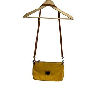 Valentina Italia Mustard Yellow Pebbled Leather Crossbody Bag Brown Trim Italy